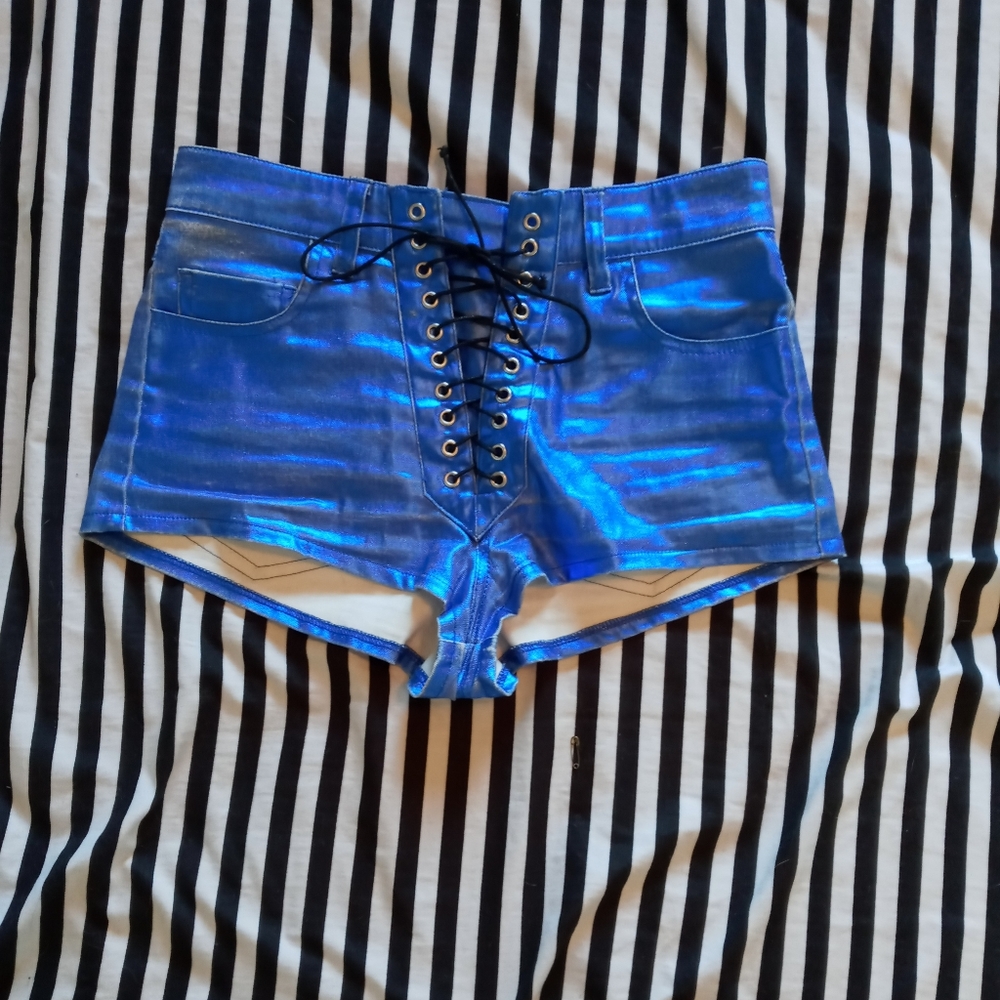 Dollskill horoscopez shiny blue booty shorts xxs
